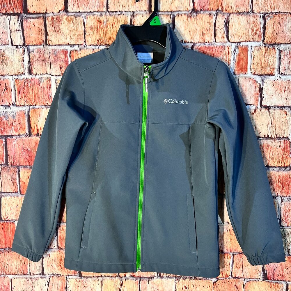 Gray Boys Size M Columbia Fall Jacket with Neon Green Zipper